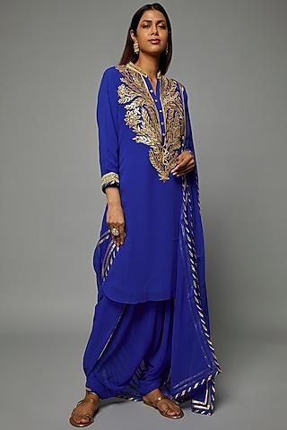 royal blue embellished kurta set