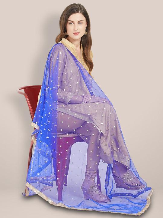 royal blue embellished net dupatta