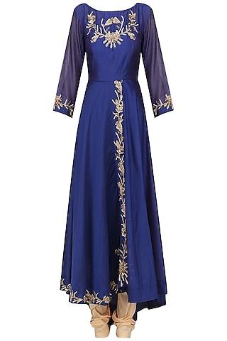 royal blue embroidered anarkali set