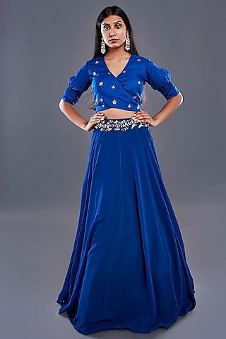 royal blue embroidered flowy lehenga set