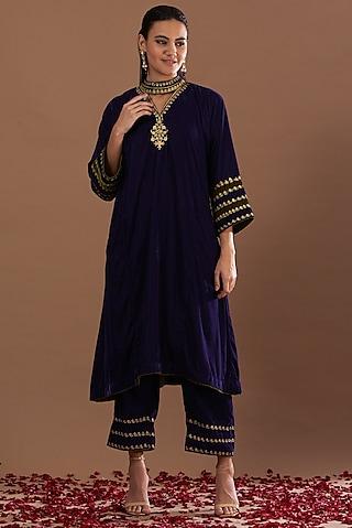 royal blue embroidered kurta set