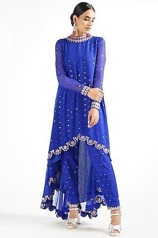 royal blue embroidered kurta set