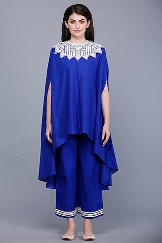 royal blue embroidered oversized circular cape