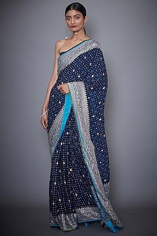 royal blue embroidered saree set