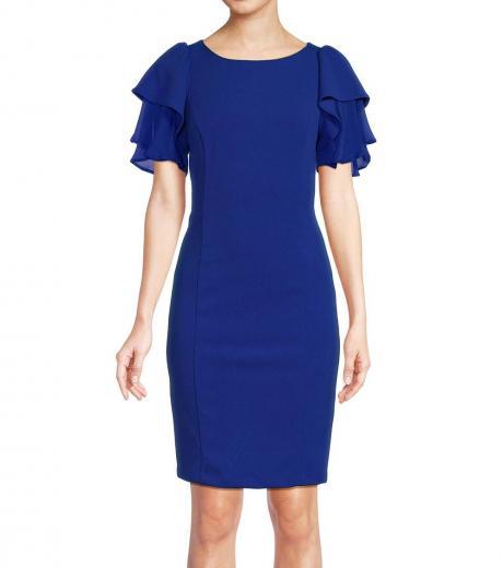 royal blue flutter sleeve sheath dress