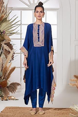 royal blue hand embroidered kaftan set