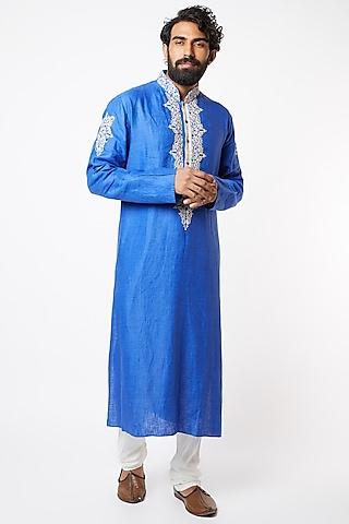 royal blue hand embroidered kurta set