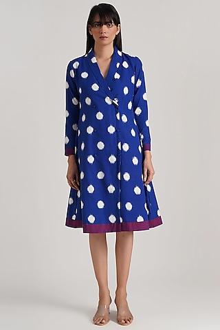 royal blue handwoven jamdani jacket dress