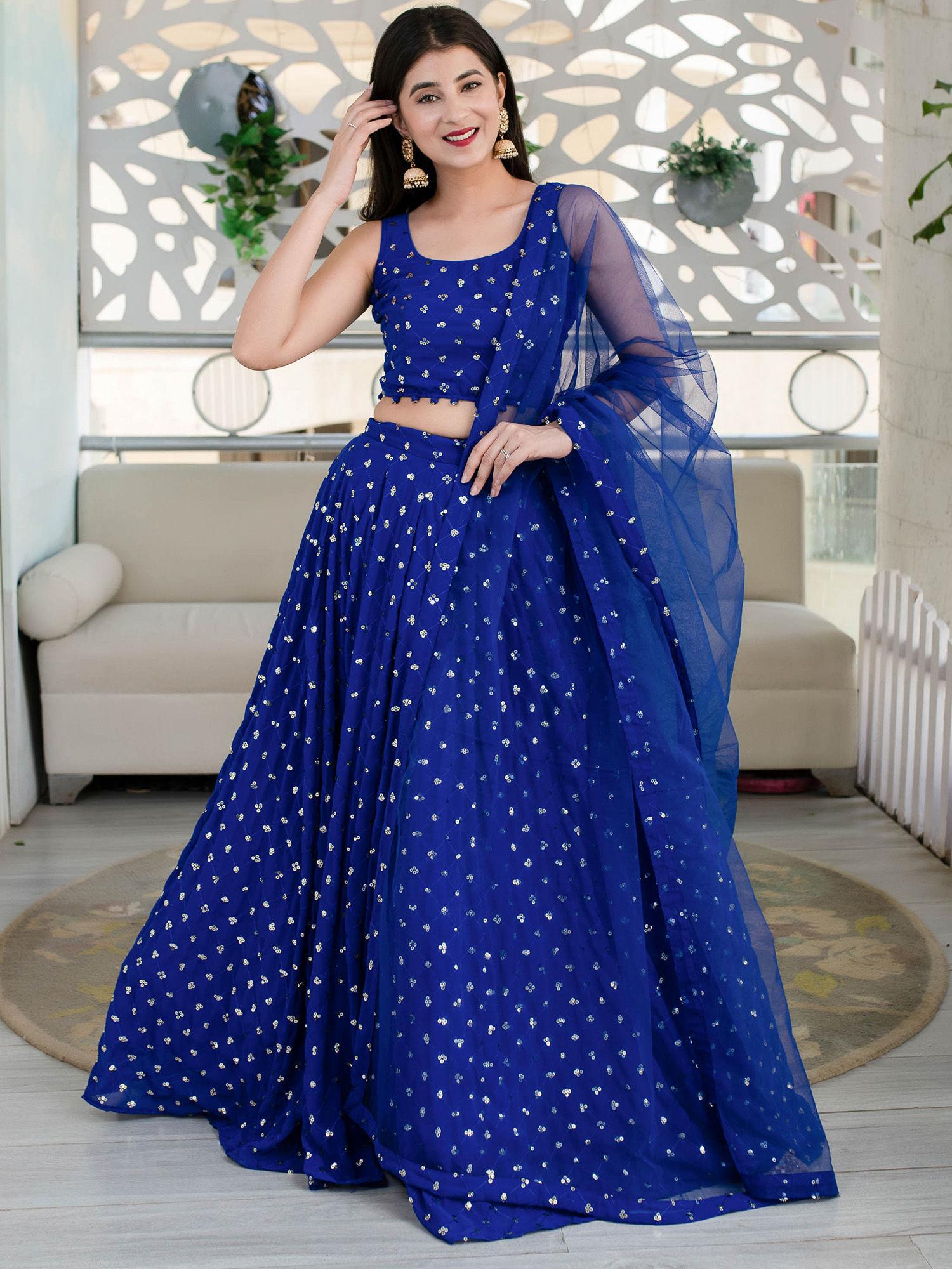 royal blue lehenga (set of 3)