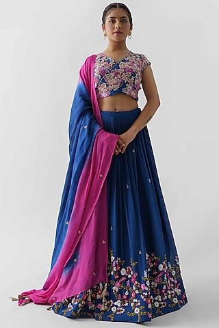 royal blue pearl embroidered lehenga set