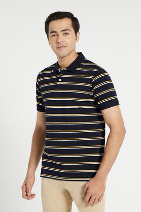 royal blue pique knit striped polo shirt - royal blue