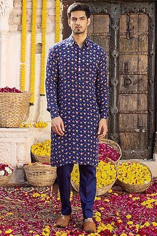 royal blue printed kurta set