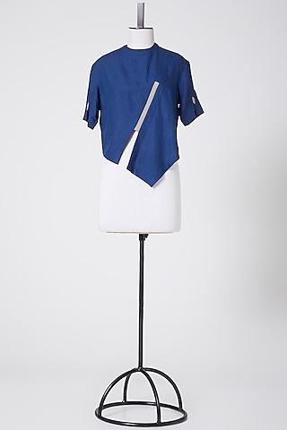 royal blue top with slant slit