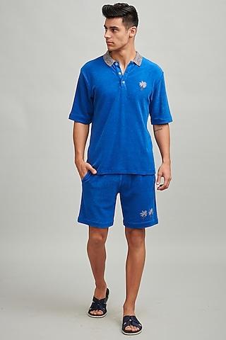 royal blue tower terry shorts with shirt