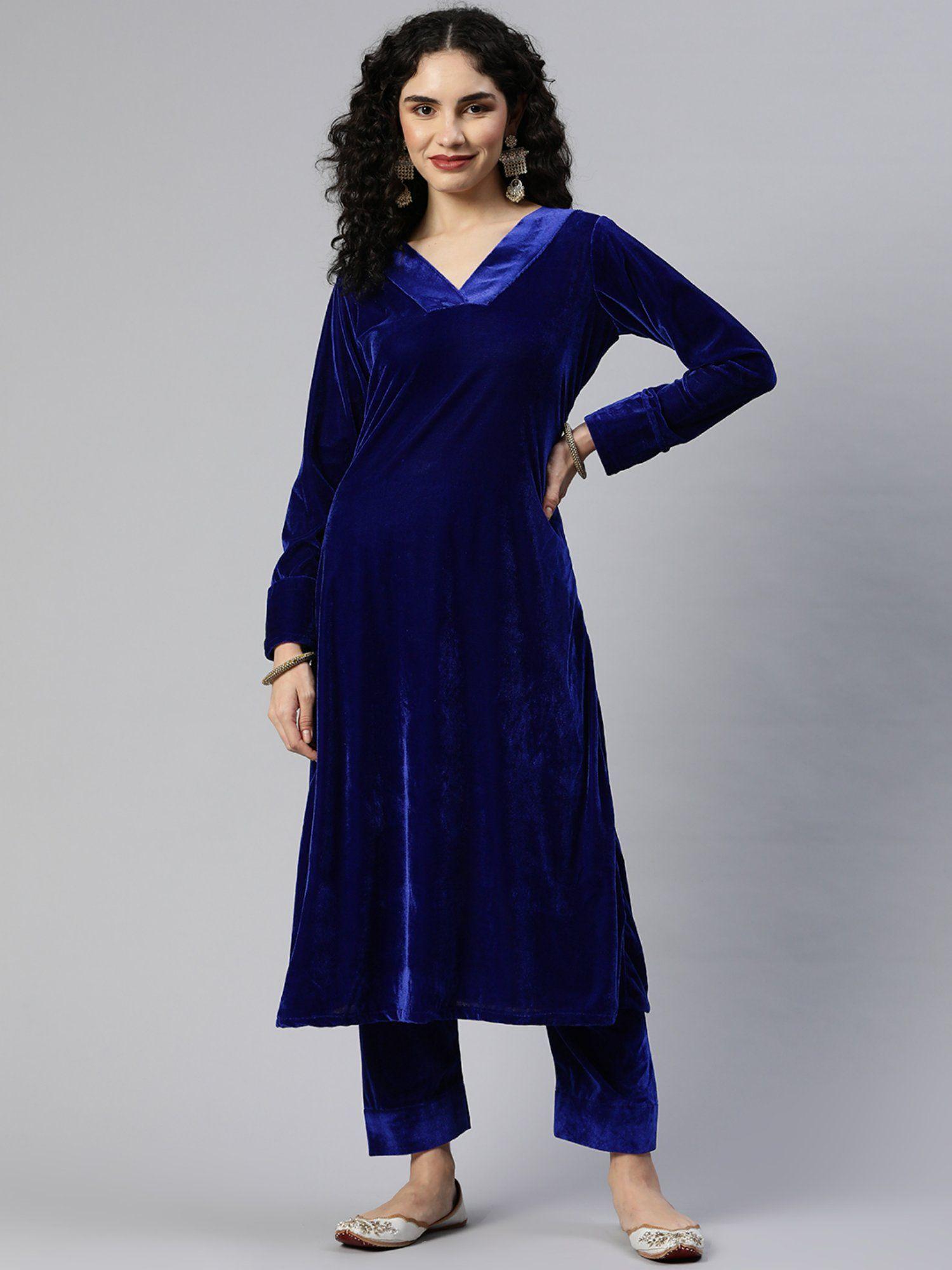 royal blue velvet suit (set of 2)