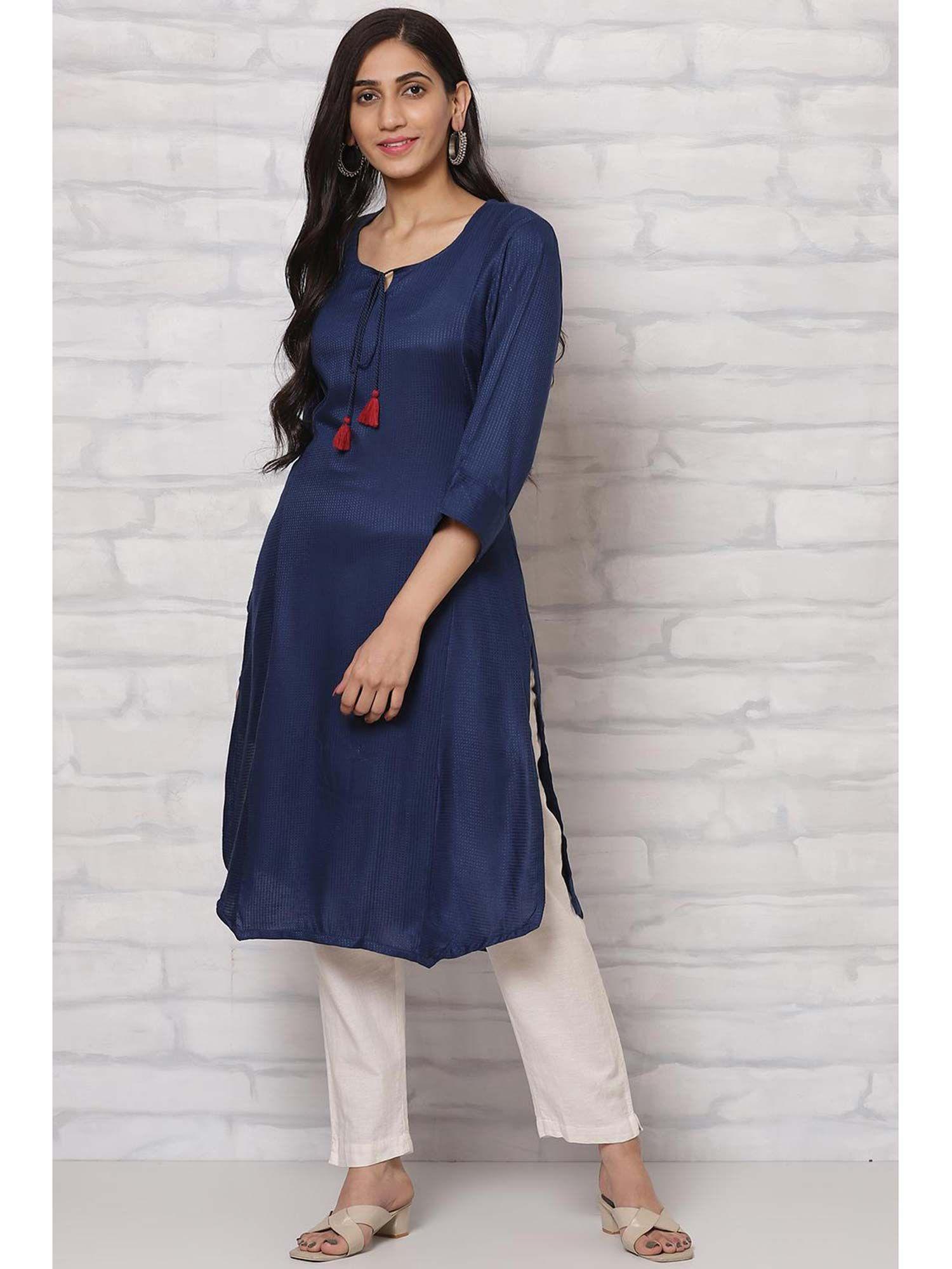 royal blue viscose rayon straight kurta