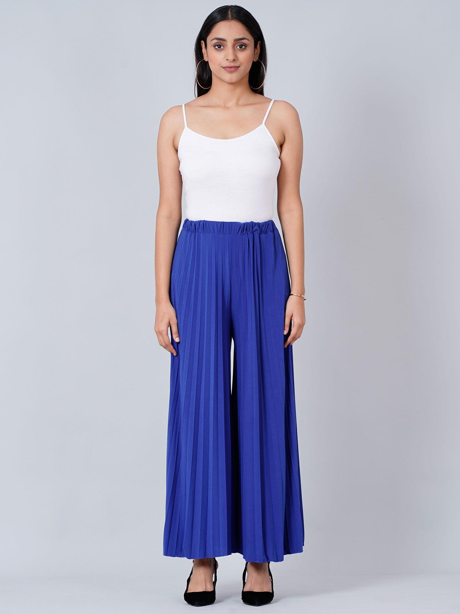 royal blue wide leg pleated palazzo