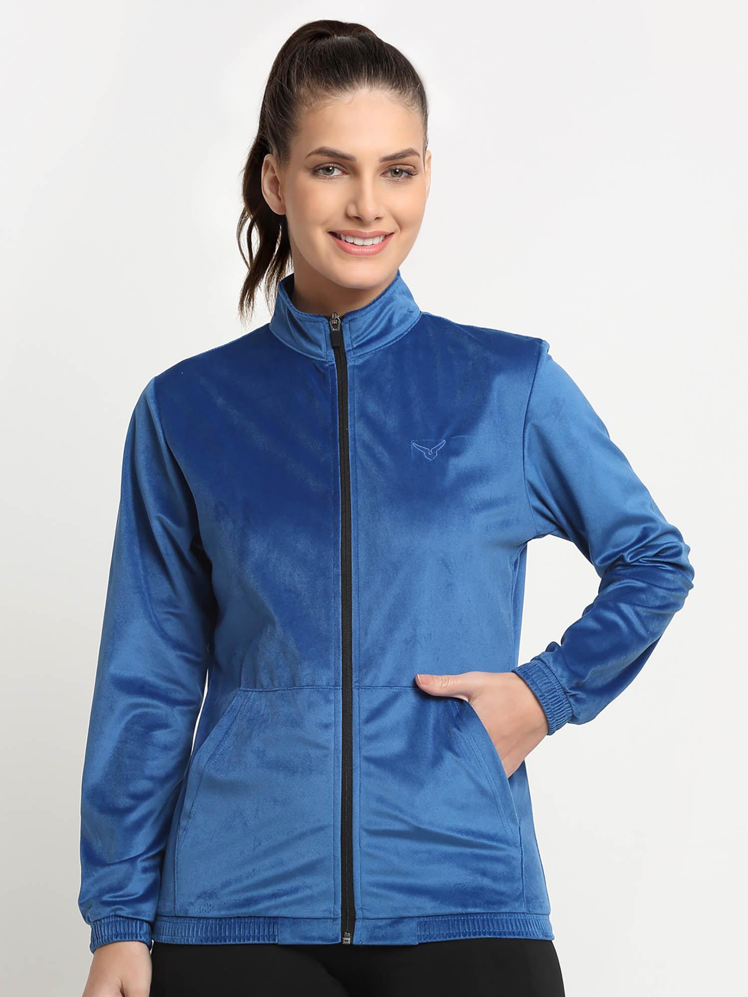 royal blue womens velour full zip jacket