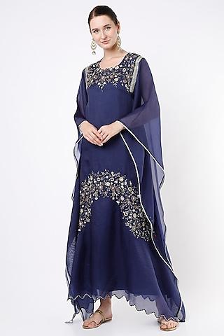 royal blue zardosi embroidered kaftan