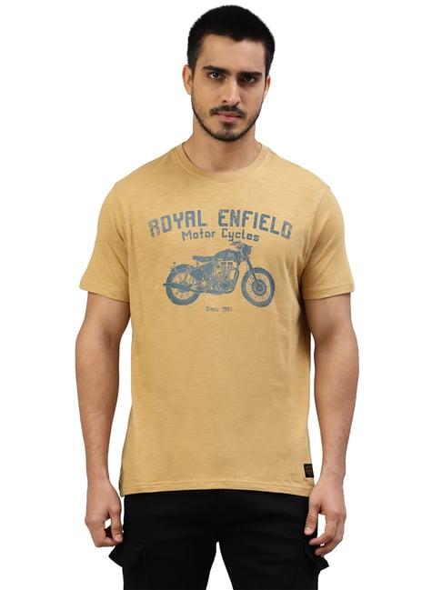 royal enfield 1901 legacy dark khaki regular fit printed crew t-shirt