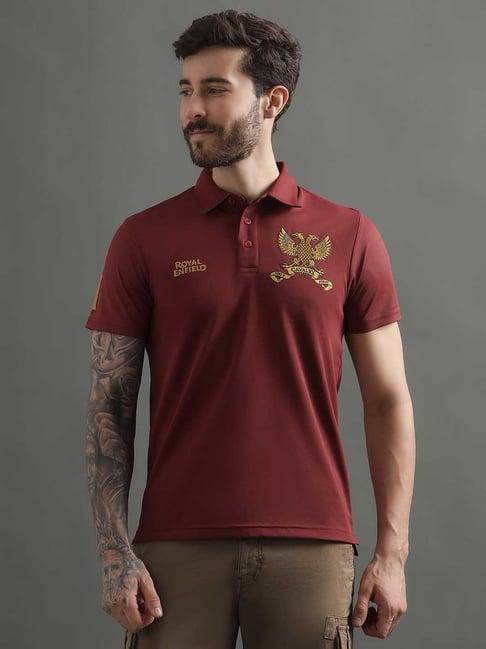 royal enfield 61st cavalry deep red regular fit printed polo t-shirt