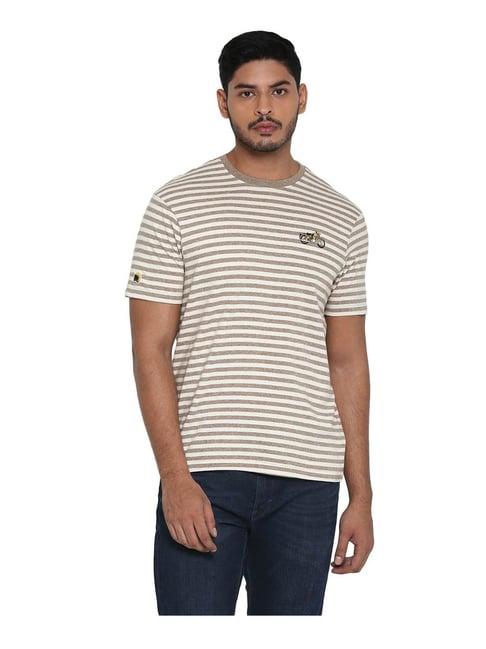 royal enfield beige & off white striped t-shirt