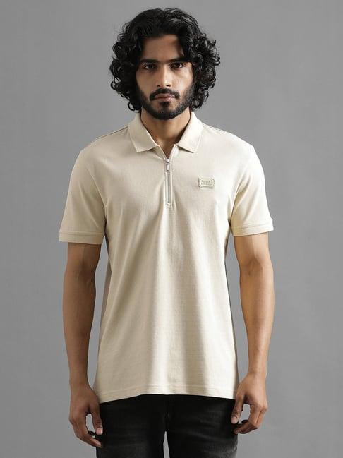 royal enfield beige regular fit textured polo t-shirt