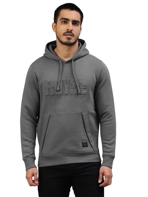 royal enfield dark grey regular fit logo print hooded sweatshirt
