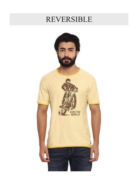 royal enfield ecru & yellow printed reversible t-shirt