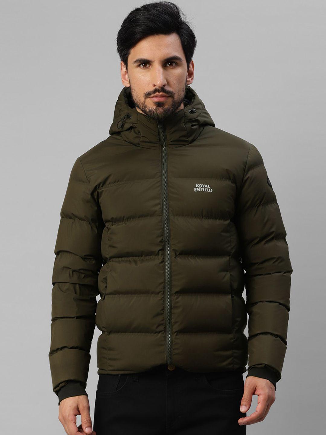 royal enfield hooded quilted jacket with zip detail