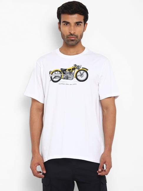 royal enfield j model bullet white pure cotton crew t-shirt