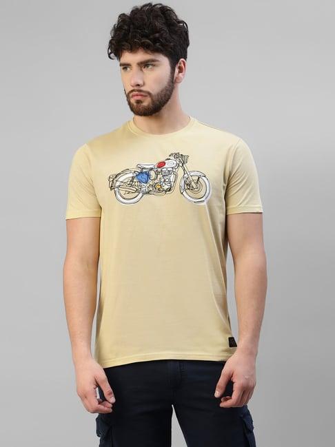 royal enfield khaki regular fit motorcycle print t-shirt