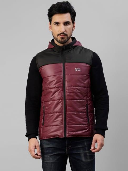 royal enfield maroon regular fit hooded jacket