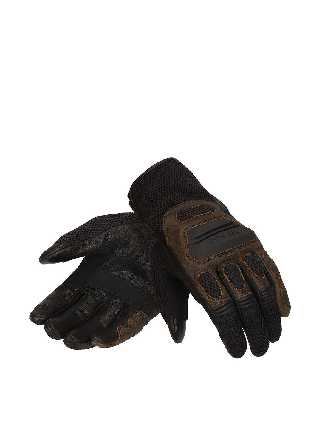 royal enfield men black & brown leather cragsman riding gloves