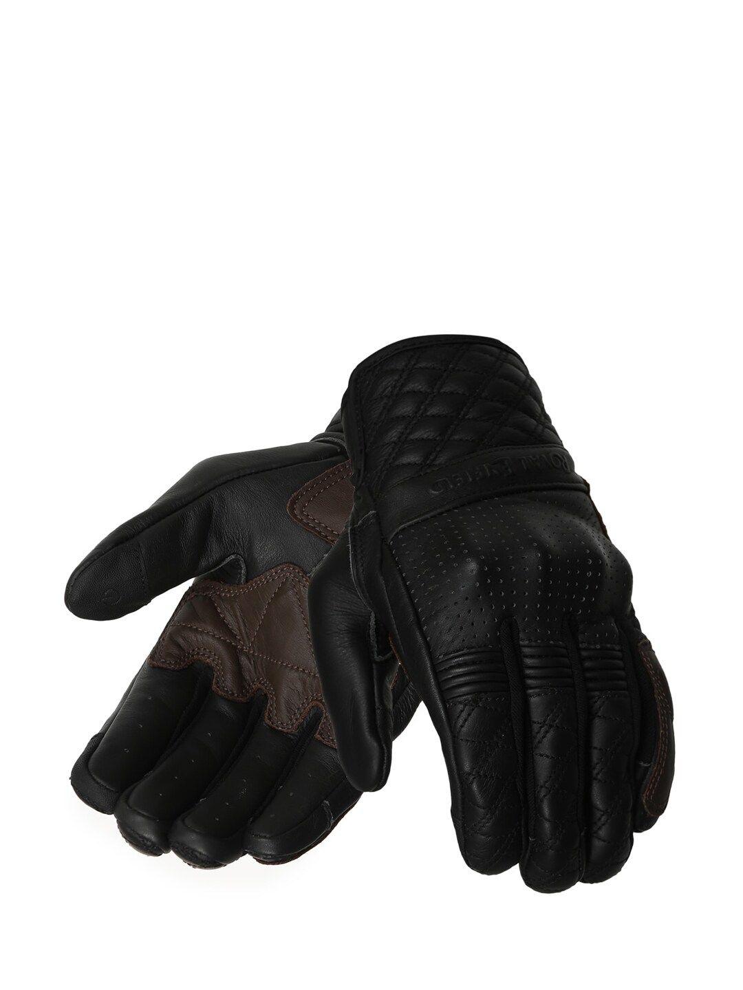 royal enfield men black & brown solid leather bravado riding gloves