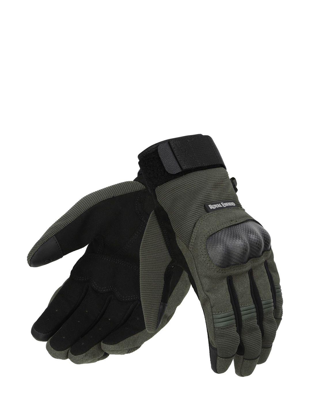 royal enfield men black & olive green strident riding gloves