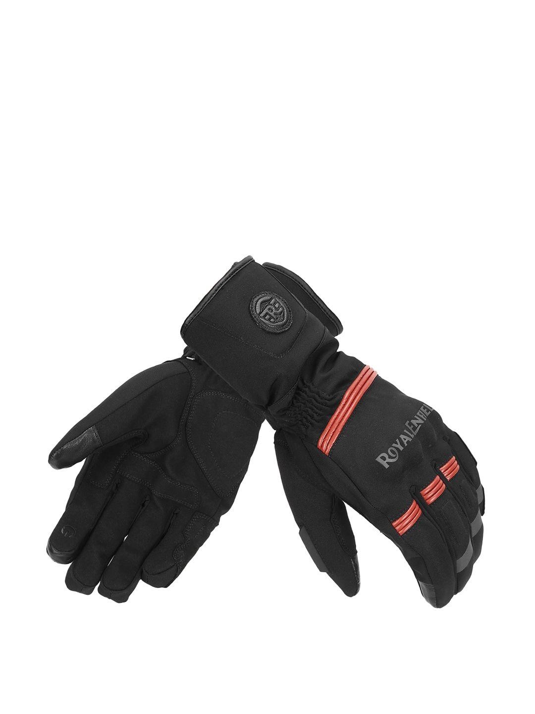 royal enfield men black solid leather blizzard riding gloves