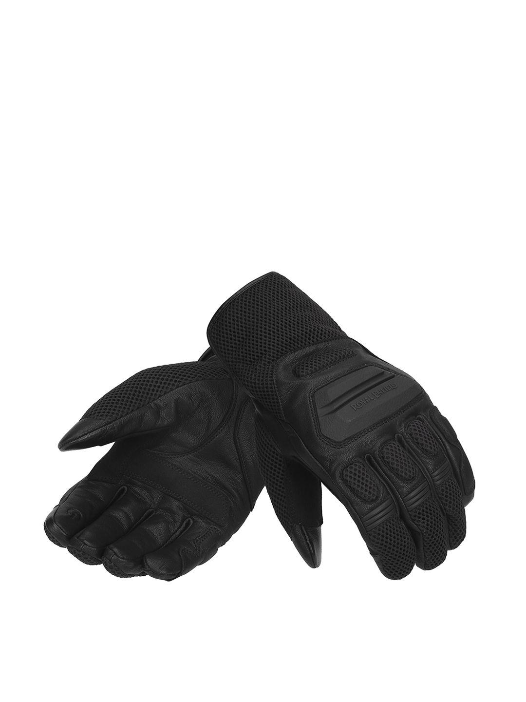 royal enfield men black solid leather cragsman riding gloves