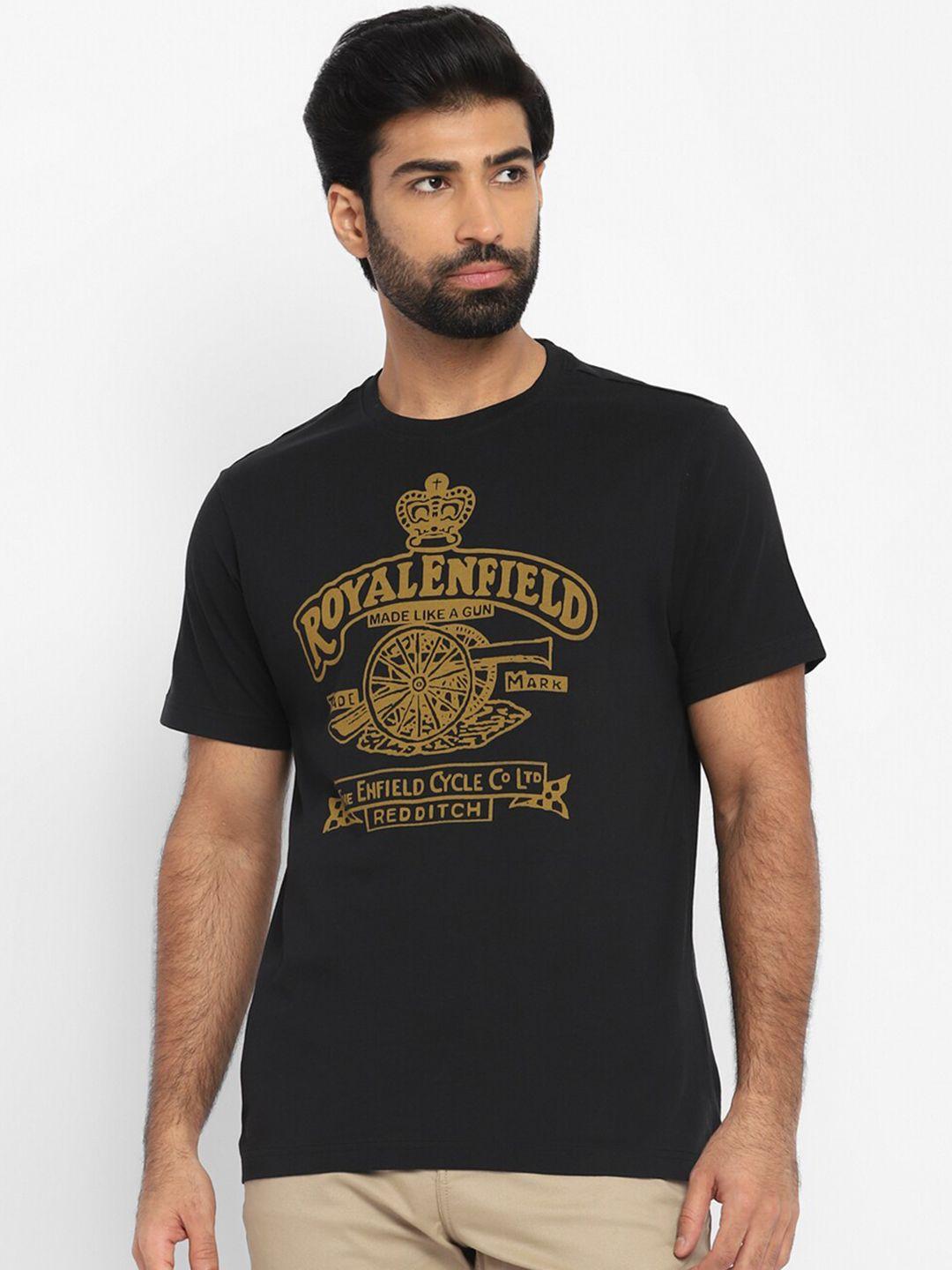 royal enfield men black typography printed applique t-shirt