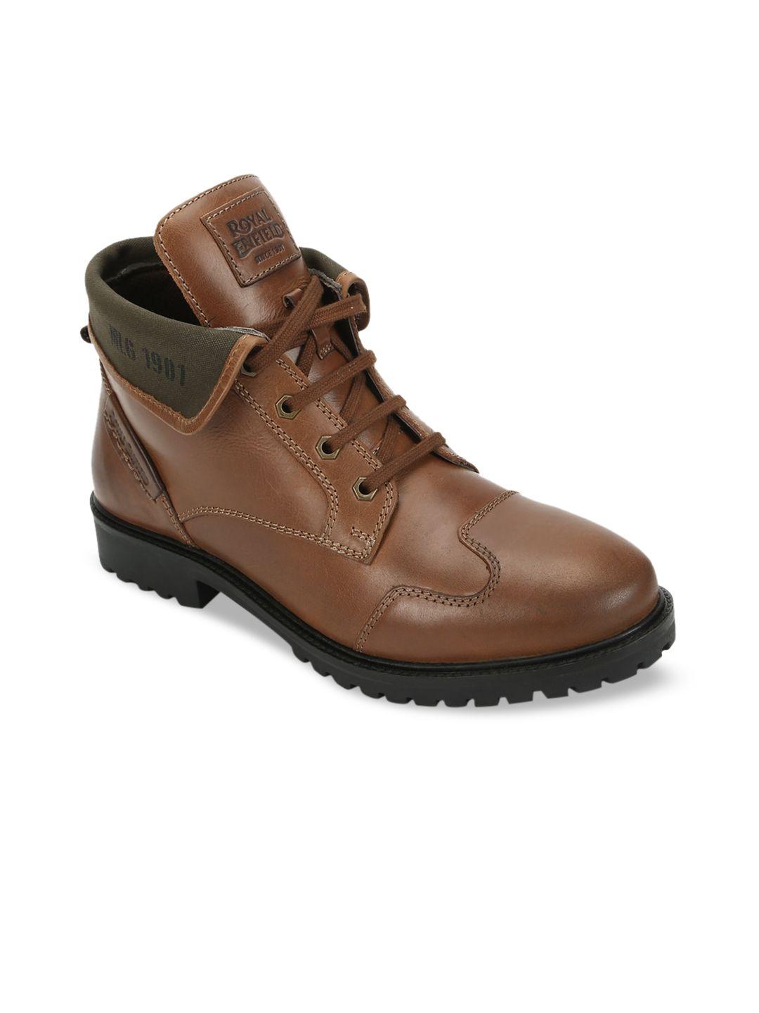 royal enfield men brown colourblocked leather flat boots