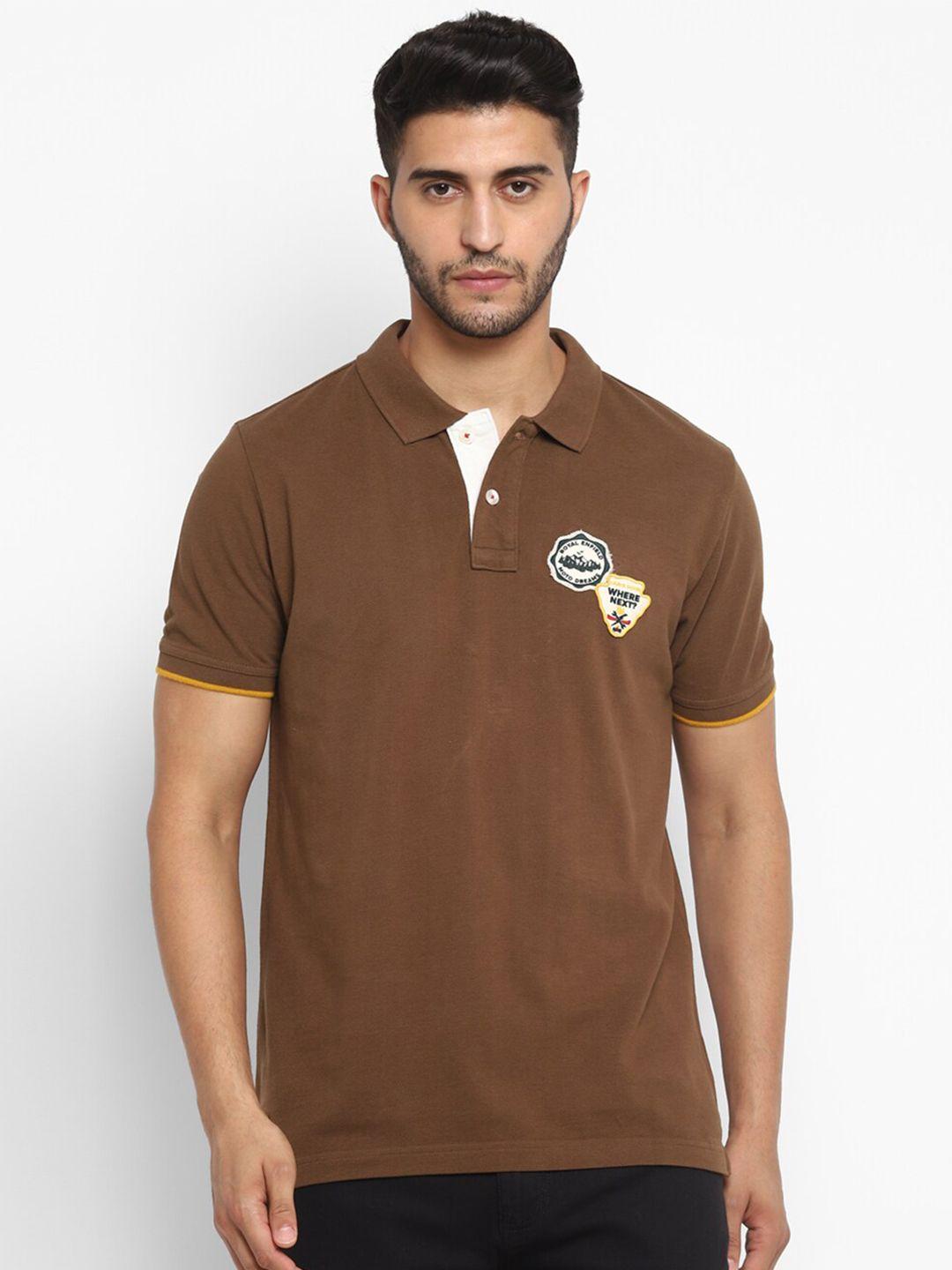 royal enfield men brown polo collar cotton t-shirt