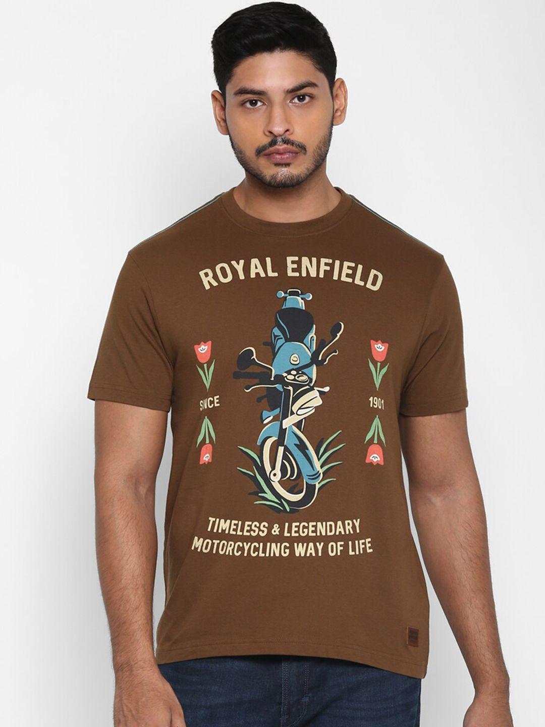 royal enfield men brown timeless and legendary printed cotton t-shirt