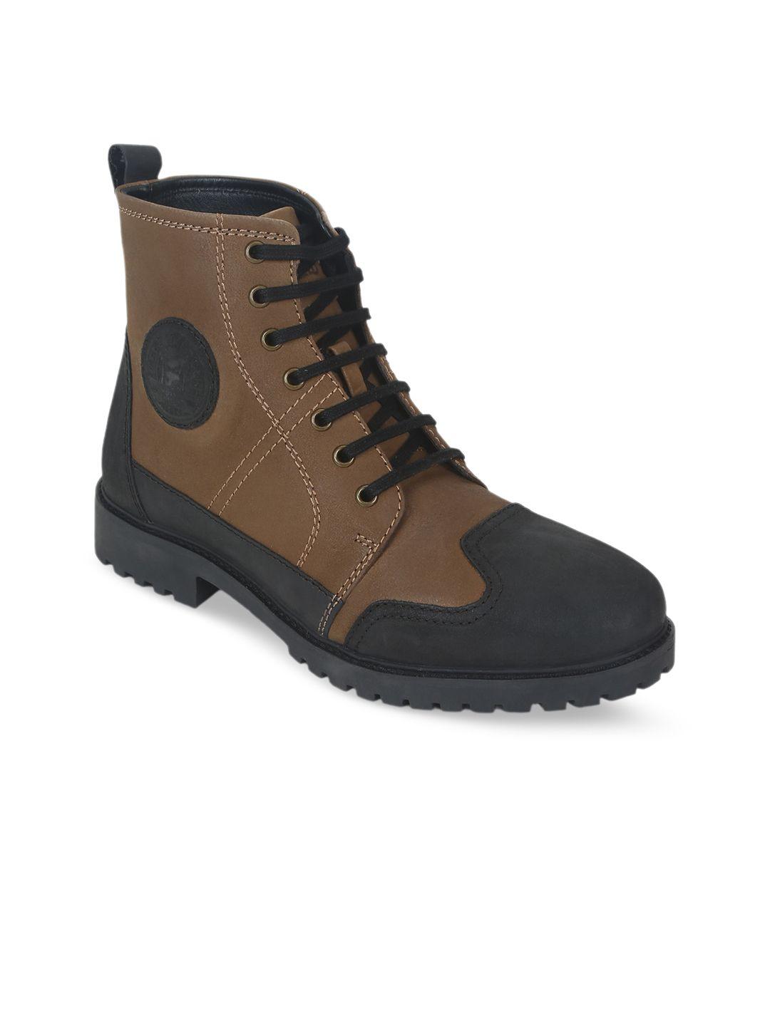 royal enfield men colourblocked leather biker boots