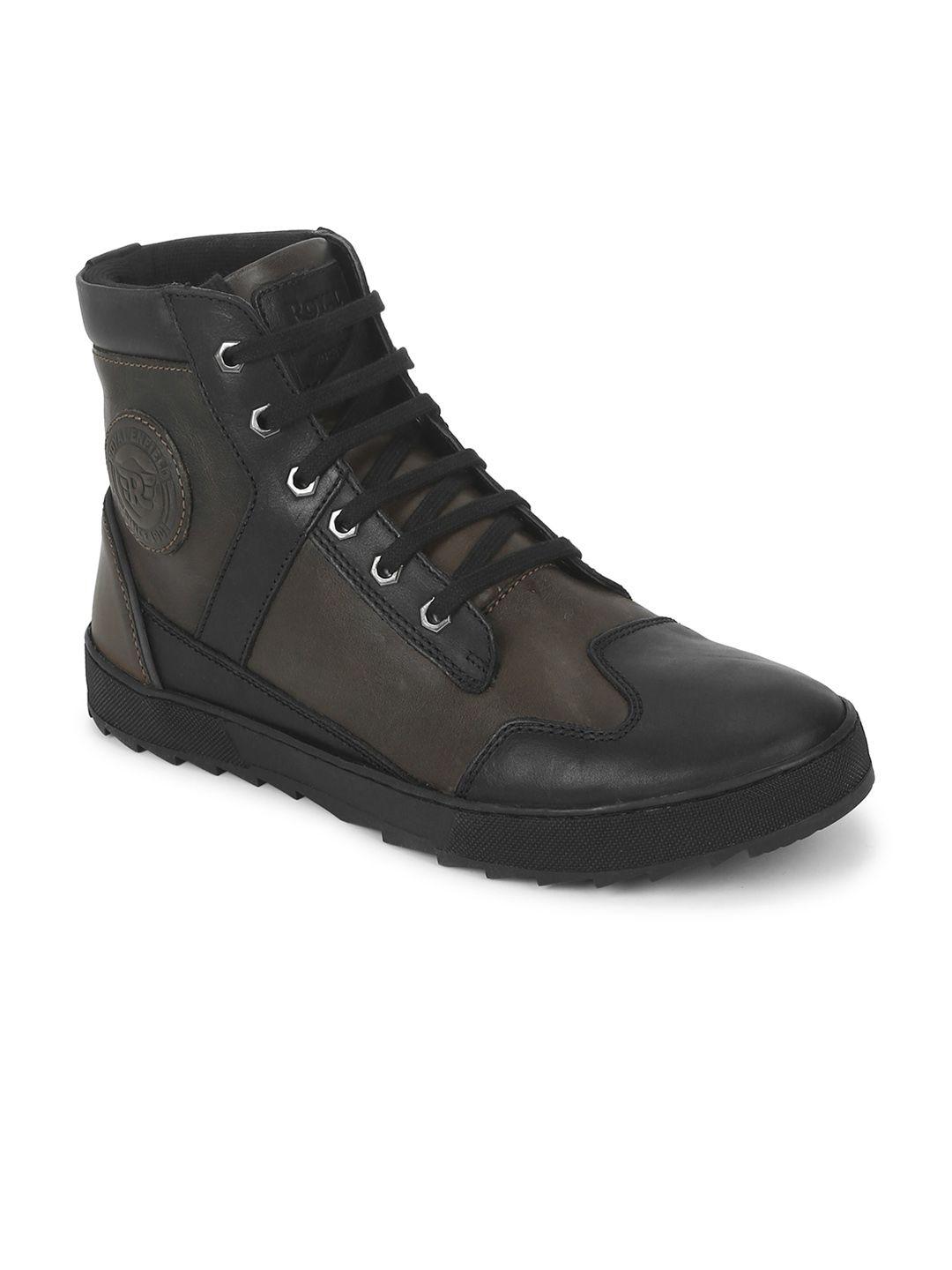 royal enfield men colourblocked leather biker boots