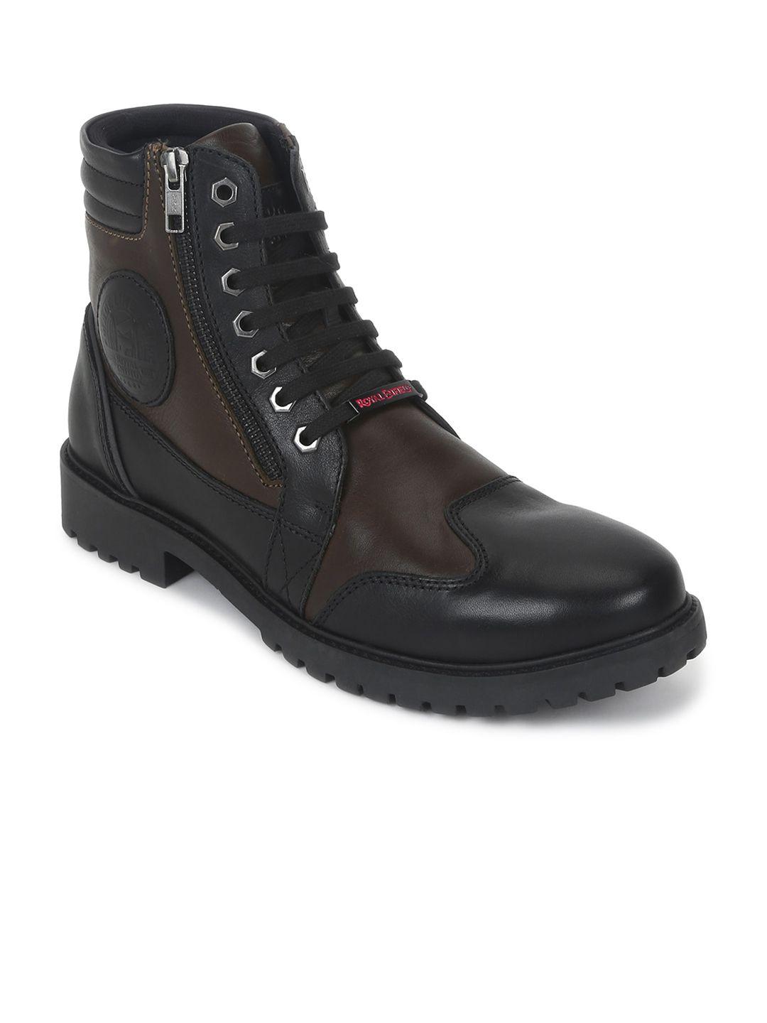 royal enfield men colourblocked leather biker boots