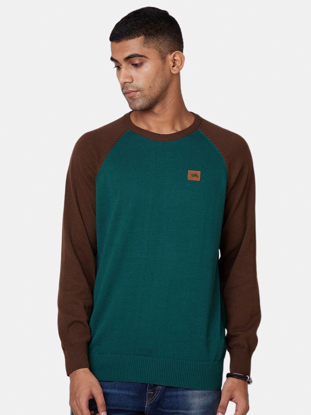 royal enfield men green & brown colourblocked pullover