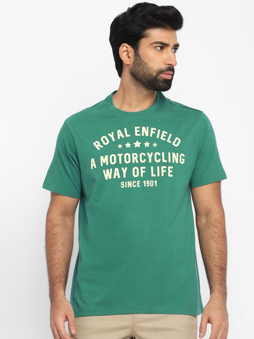 royal enfield men green & deep grass green typography printed t-shirt