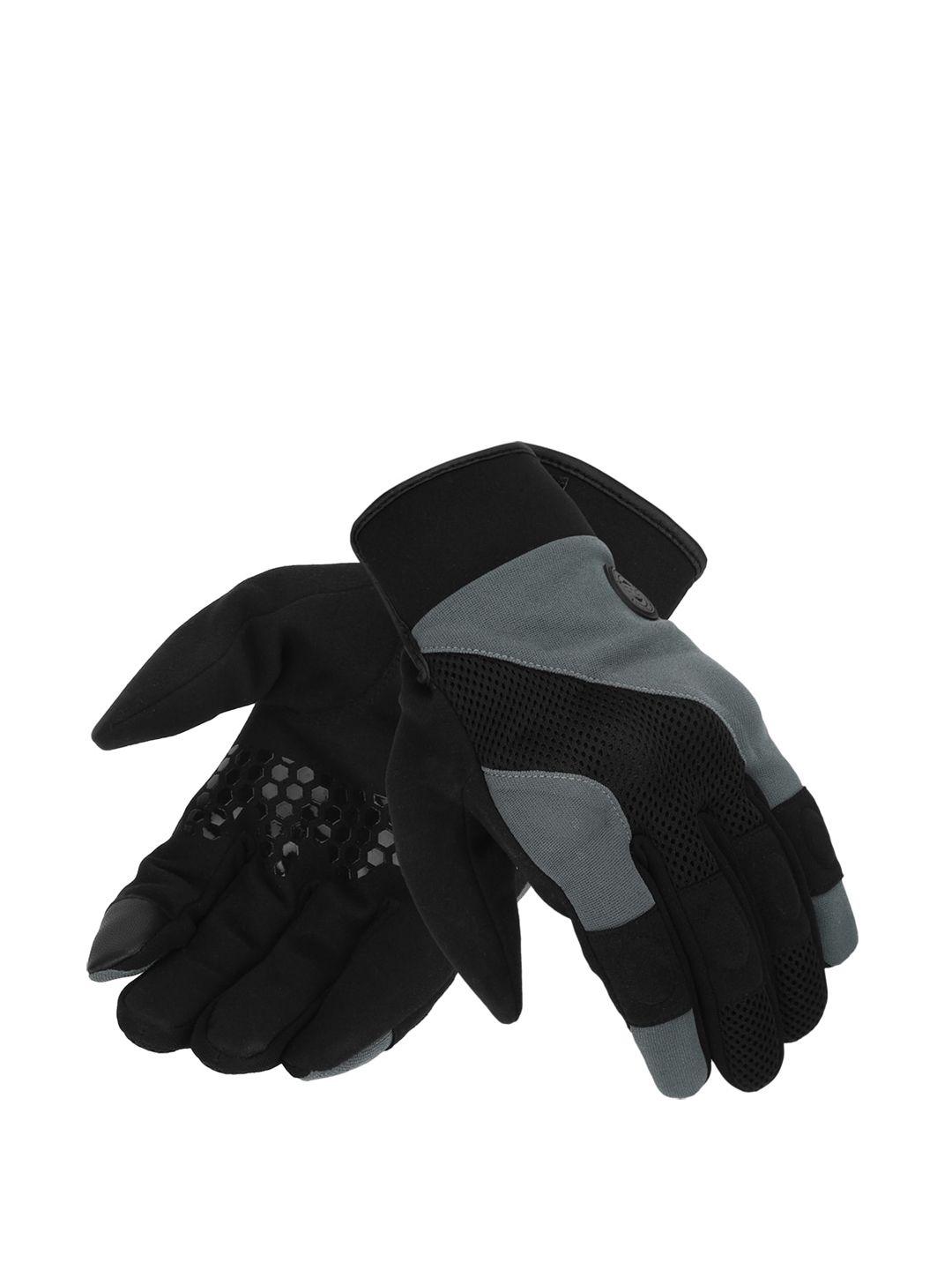 royal enfield men grey & black striped striker riding gloves