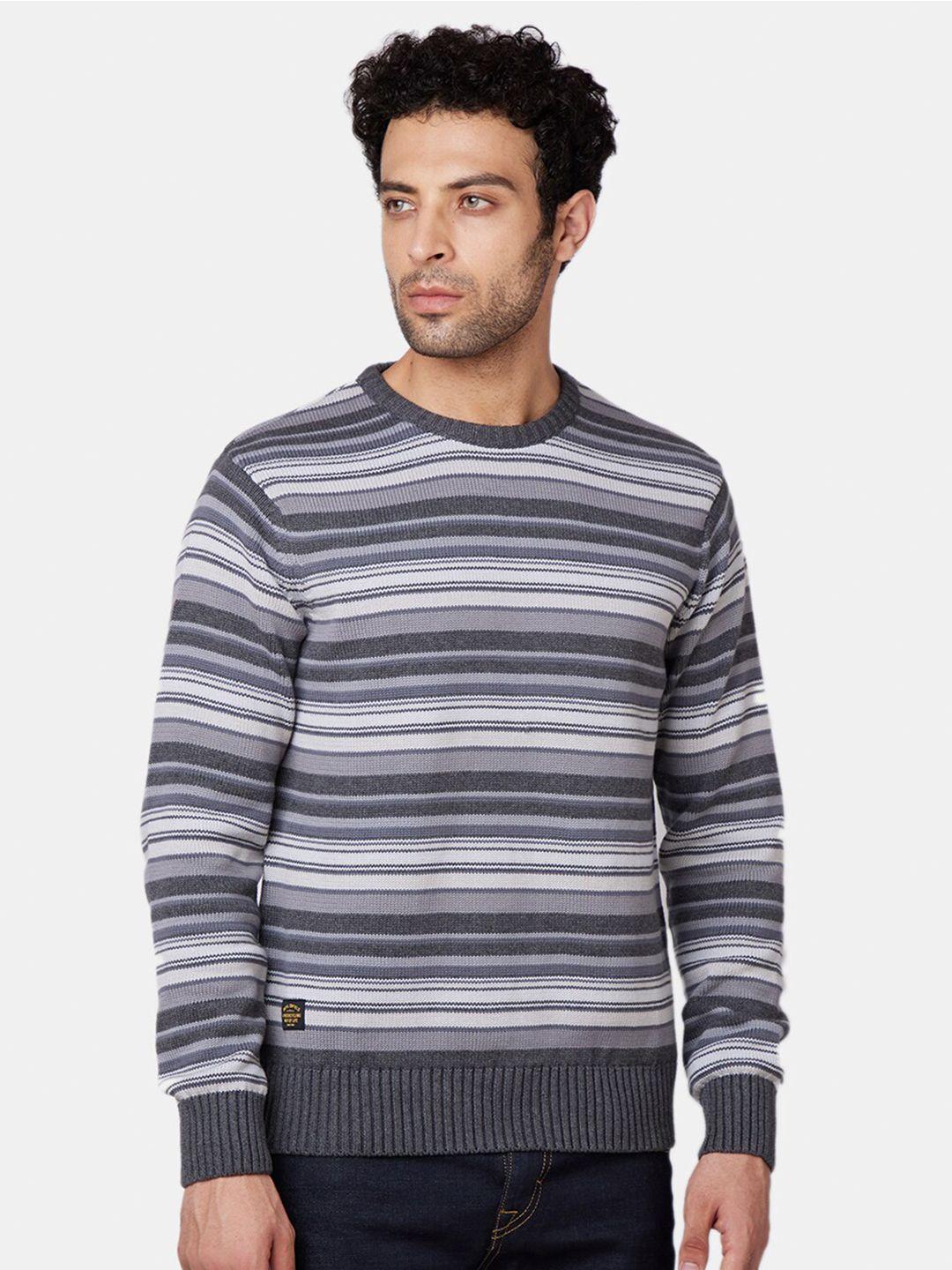 royal enfield men grey & white striped pullover