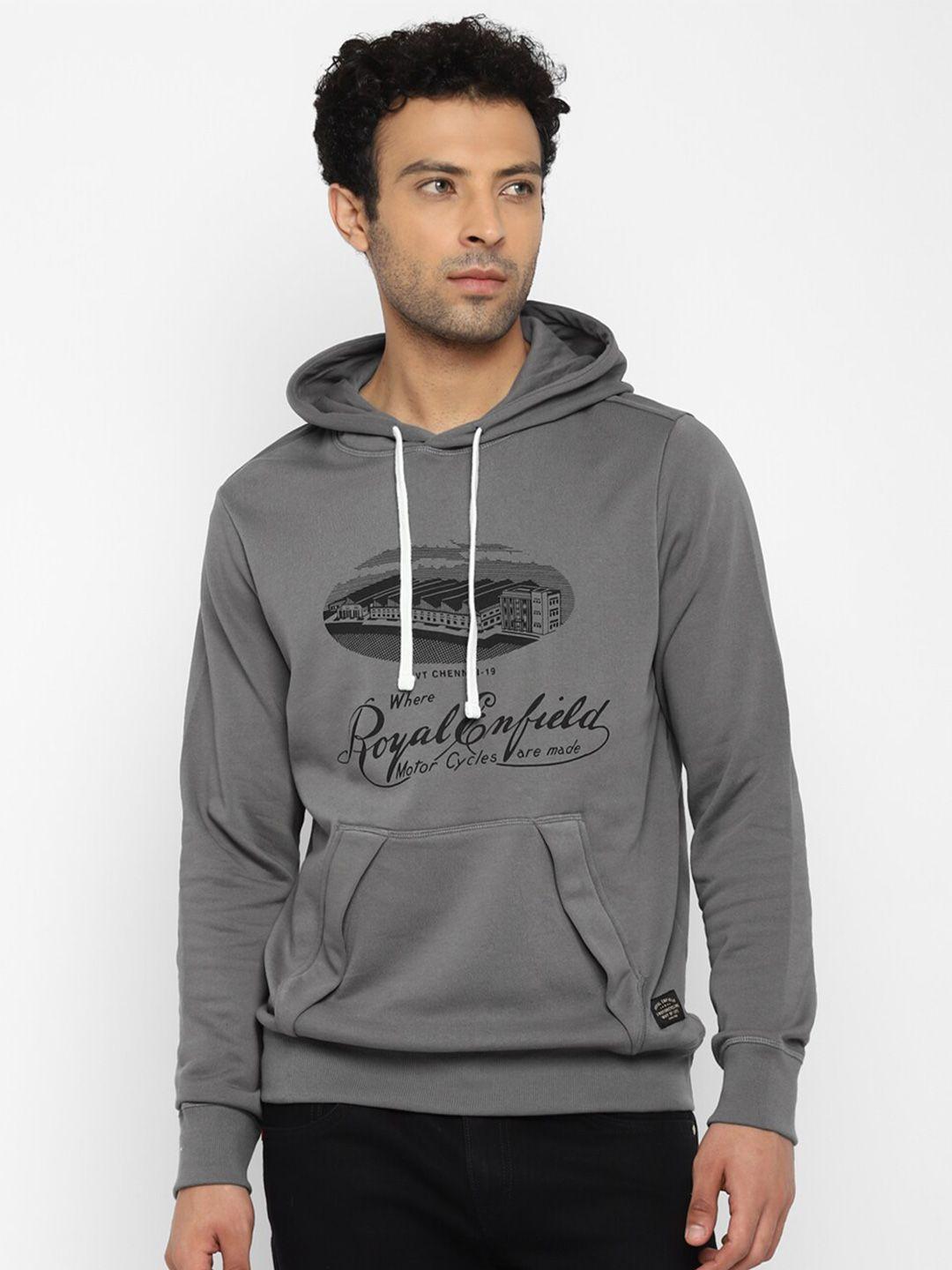 royal enfield men grey printed hooded sweatshirt